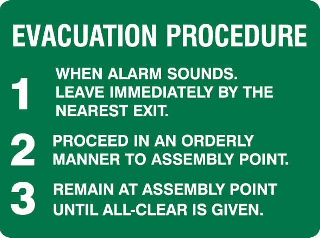 Taylor Safety Equipment | EVACUATION PROCEDURE. METAL SIGN. 450mm x 300mm